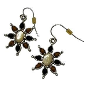 NWOT Chaps drop earrings sun design MOP Brown silver tone dangle